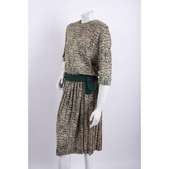 1970's Vintage Drop Waist Pleated Dress Women's - Picture 3 of 8